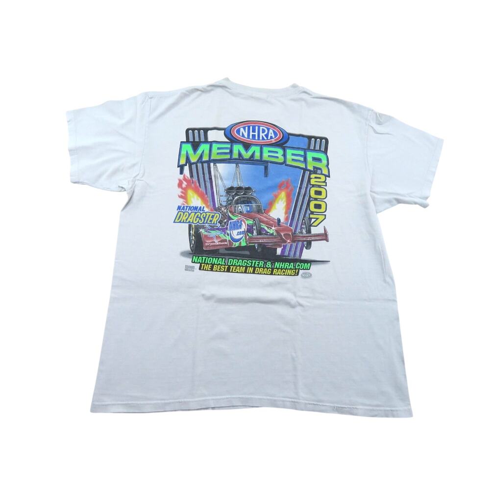 NHRA Member Double Sided Graphic White T-shirt Sz XL Y2K